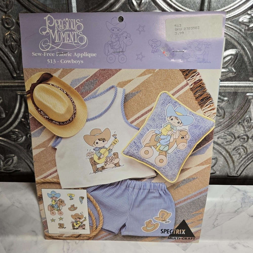 Vtg 1990's Precious Moments Sew Free Fabric Applique - Cowboys #513‎ NEW